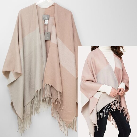 Soia & Kyo Jackets & Blazers - SOIA & KYO Yadira Shawl Fringe Poncho Colorblock Woven Scarfigan One Size New